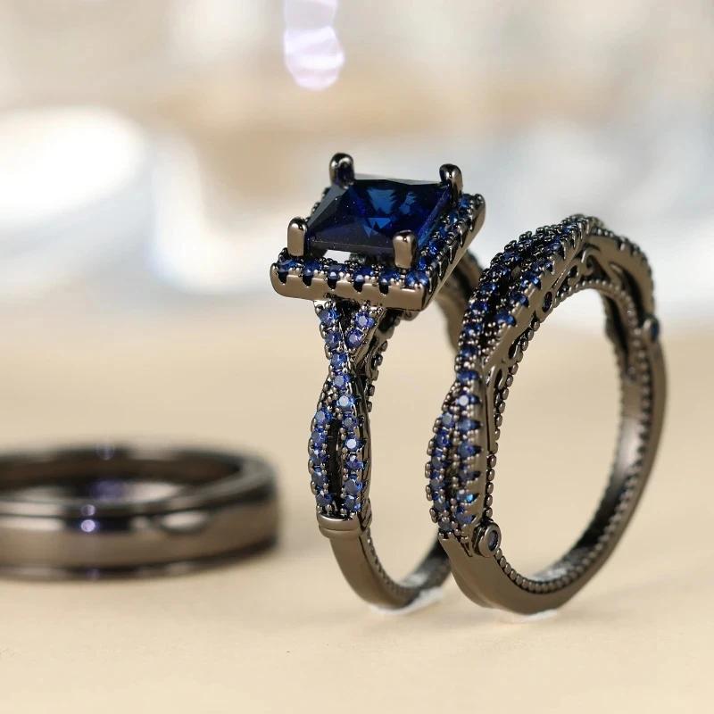 Charm Couple Rings Men Stainless Steel  Rhinestones Zircon Women Wedding Band  Set Valentine Day Jewelry