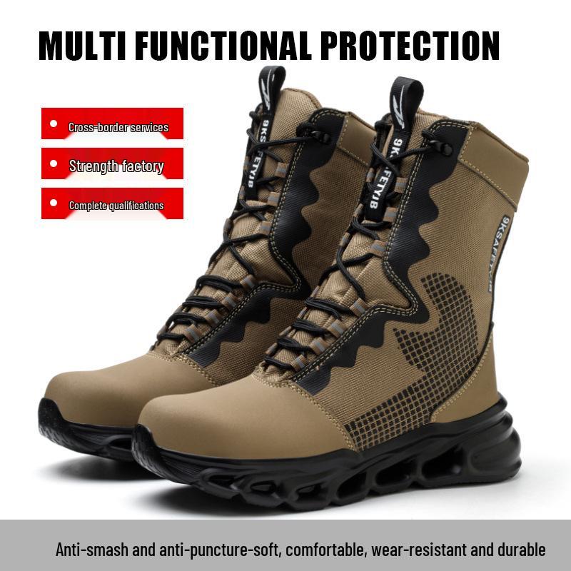 Мужские дышащие водостойкие противоударные рабочие ботинки с высоким верхом