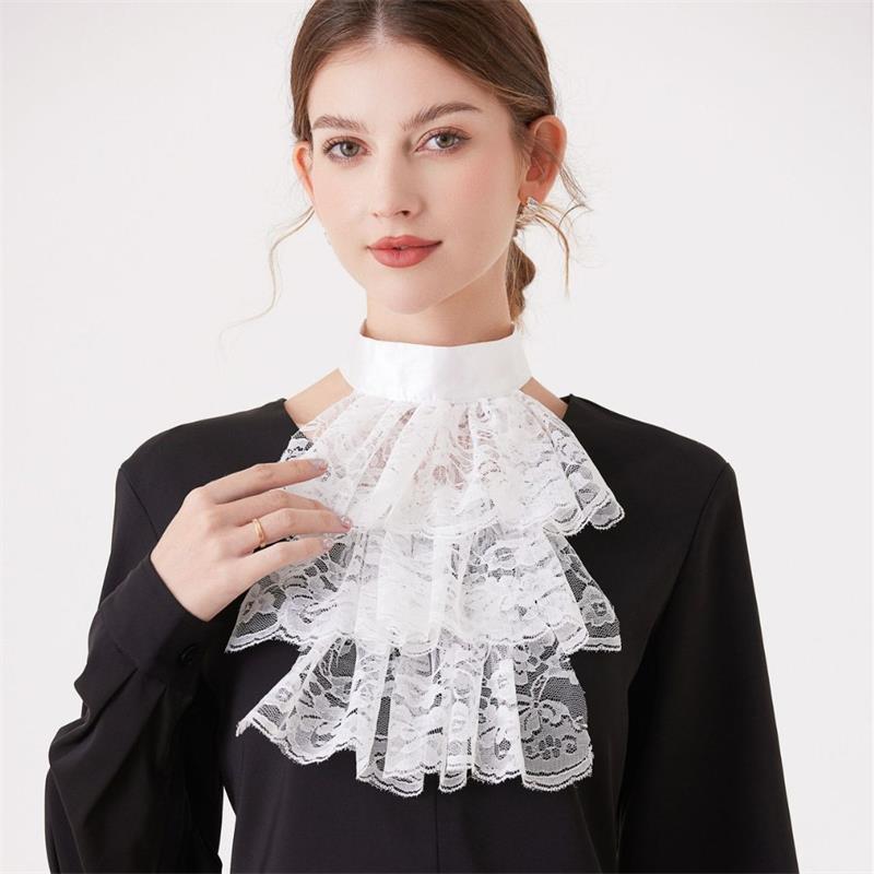 Elegant Costume Collar Ruffled Lace Jabot Neck Collar for Cosplay Costume Collar
