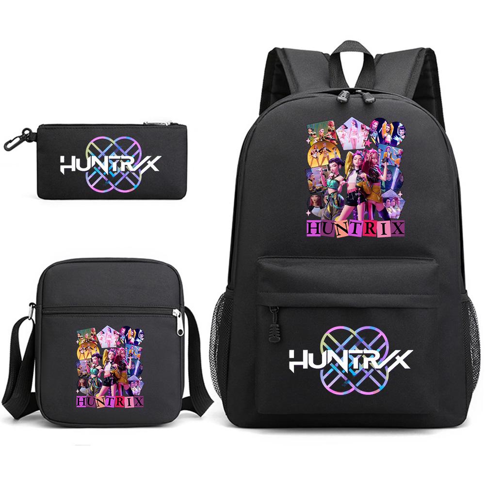 Set da 3 pezzi Anime Cartone Animato K-Pop Cacciatori di Demoni Zaino Stampato con Borsa a Tracolla Astuccio per Ragazzo Ragazza Adolescente Zaino Scolastico di Grande Capacità