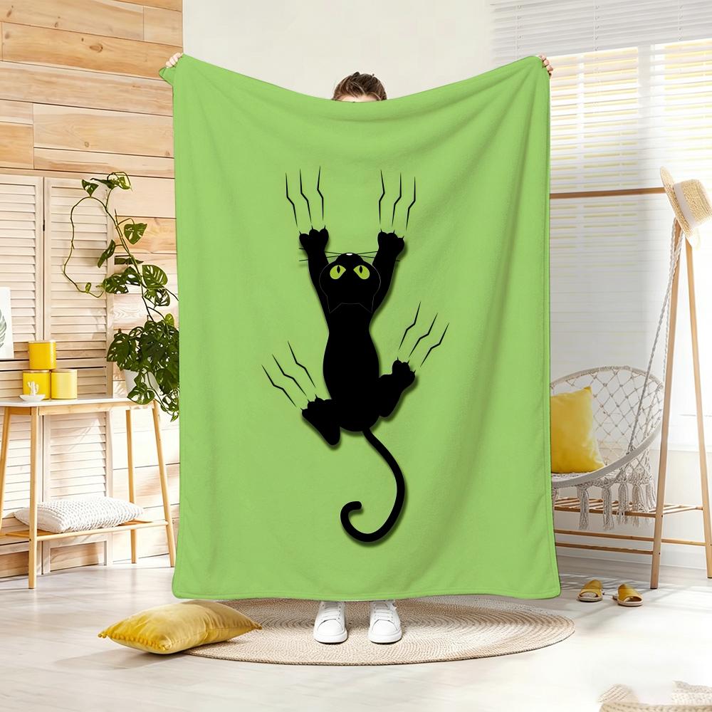 Artistic Pattern G-Goofy Black Cat Clawing Throw Lightweight 240g Flannel Blanket Soft Skin-friendly for Summer Cooling
