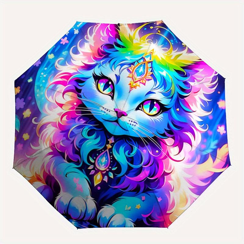 1pc Handsome Cat Automatic Opening and Closing Cartoon Umbrella - Lightweight 3-Fold Design, Suitable for Fans, Travel, Daily Use - Official