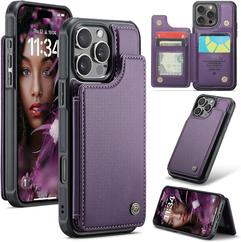 IPhone Wallet Protective Case with Card Holder, RFID Shielding, Men's and Women's Shock-absorbing Leather Bracket, Durable Protective Phone Case