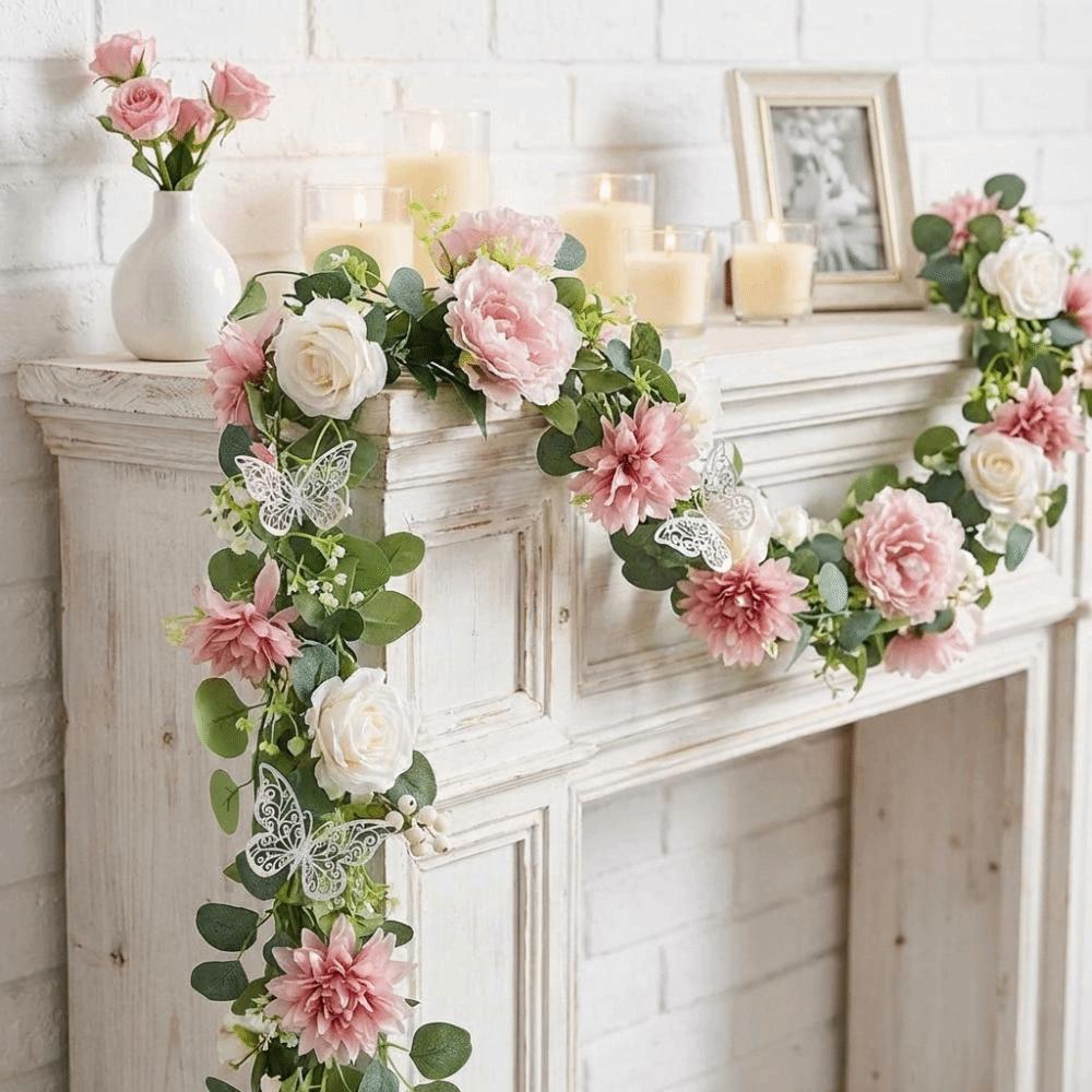 Romantic Artificial Eucalyptus Leaf Vine Plastic Handmade Butterfly Rattan Decor Lifelike Realistic Simulation Flower Vine