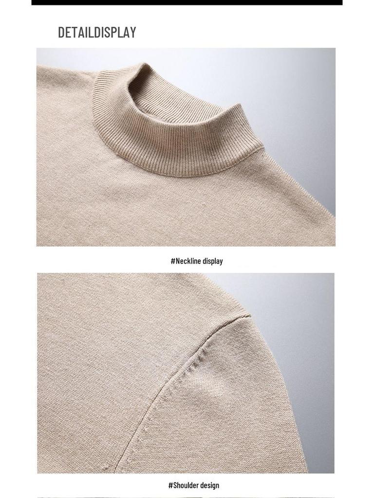 Men's Autumn/Winter Slim Fit Woolen Pullover - Half High Neck Knitted Sweater