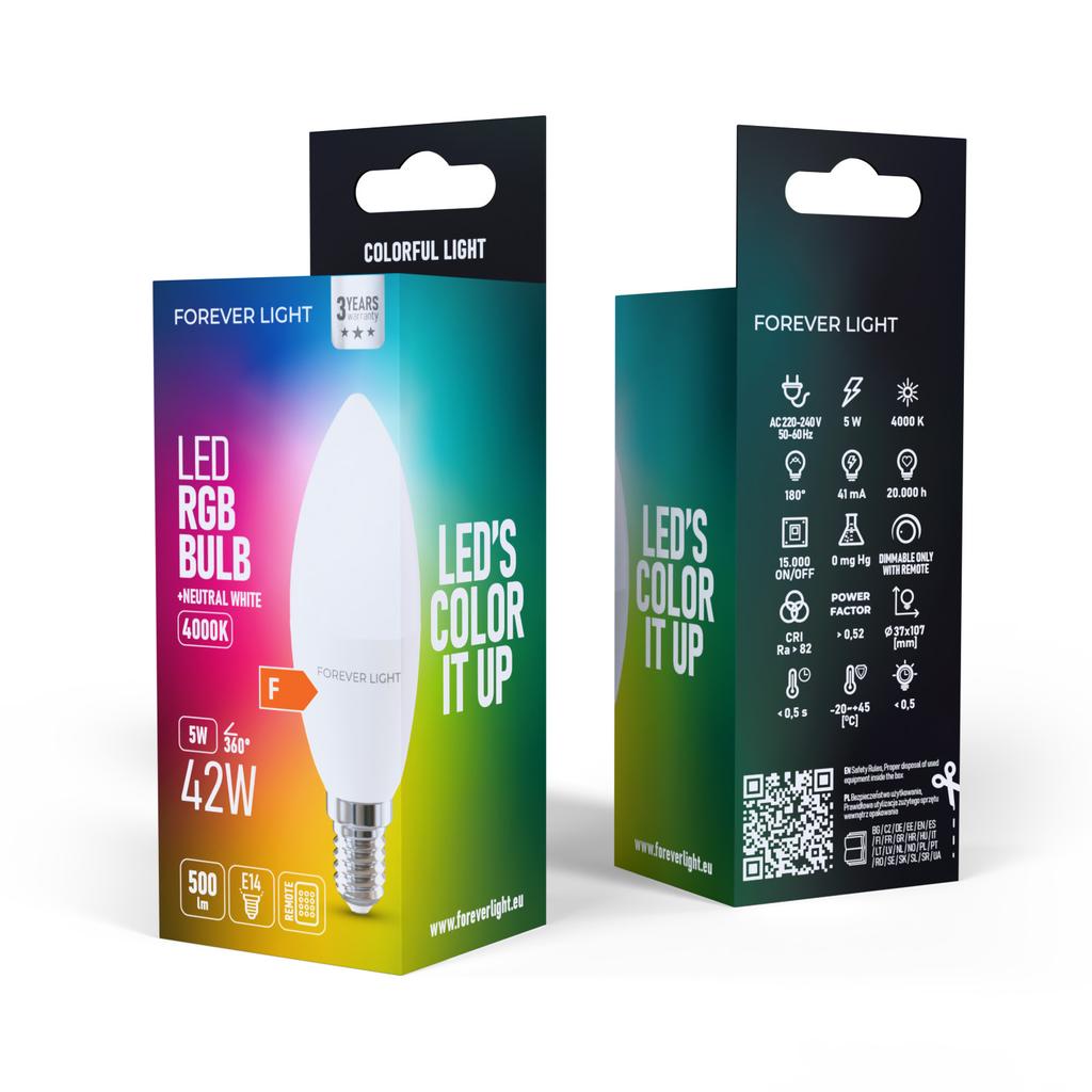 Forever Light Lampadina LED RGB E14 C37 5W 500Lm 4000K Classe F