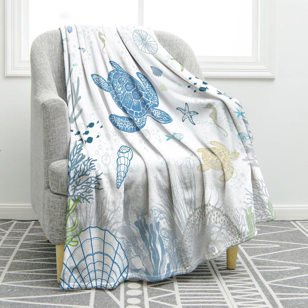 Turtle Series digital-printed polyester Bedroom velvet flannel cover blanket Fleece soft sofa cover blankets for beds