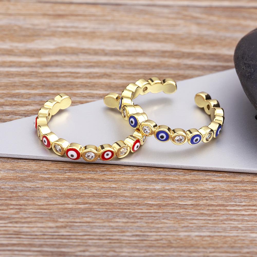 Nidin Hot Sale Lucky Evil Eye Rhinestone Rings For Women Girls Enamel Dripping Oil Finger Devil Eye Adjustable Jewelry Gift