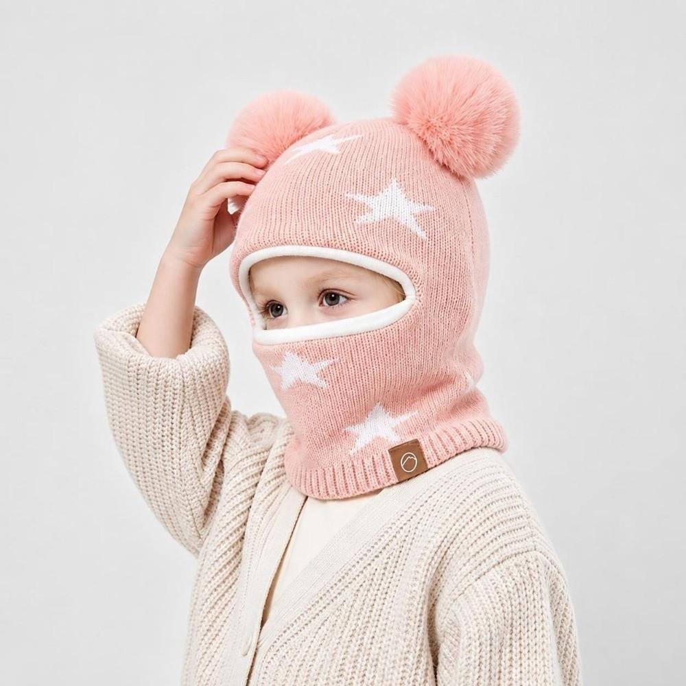 Ear Protection Winter Neck Gaiter Hat Acrylic Full Face Cover Hat Protective Pom Pom Hat For Boys