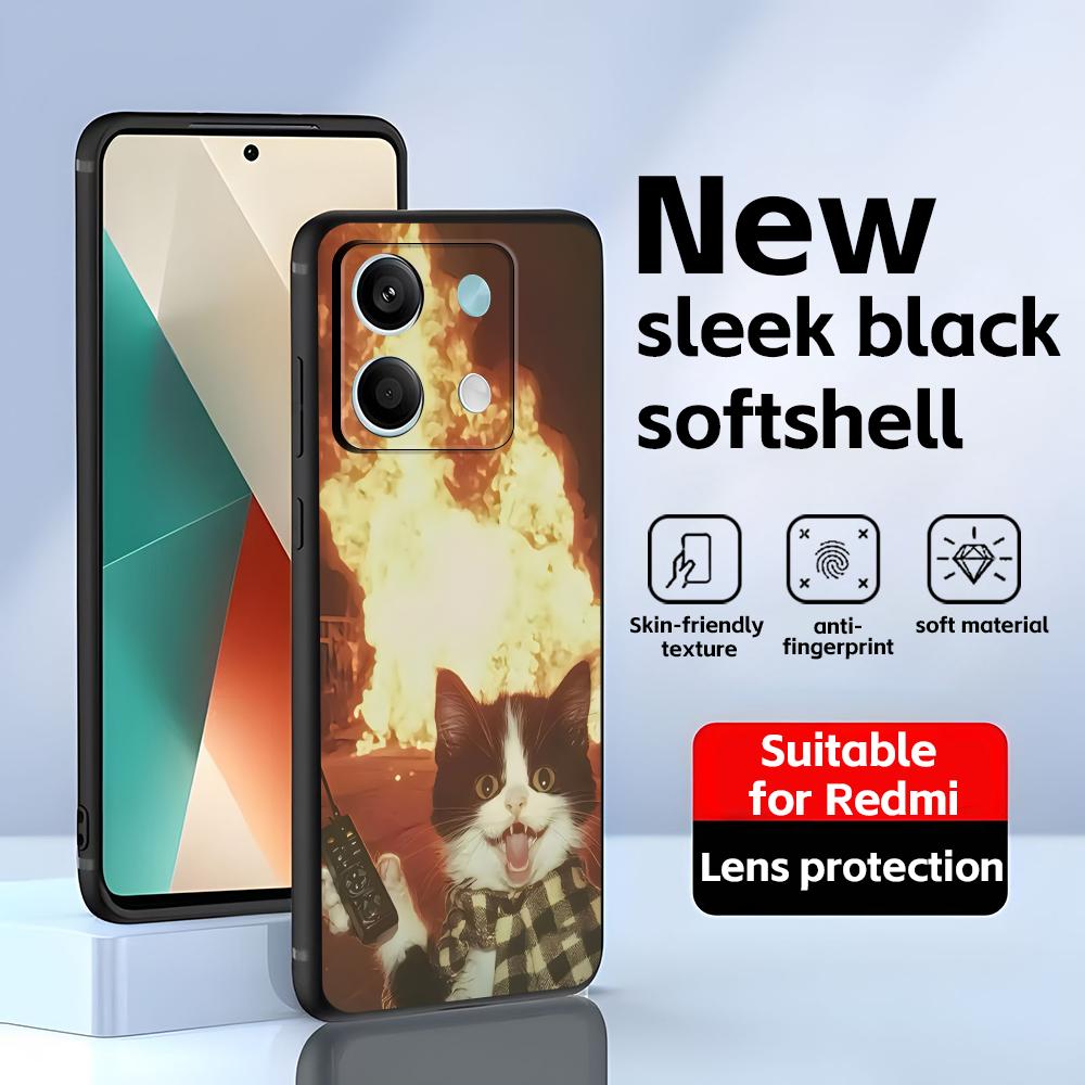 Funny Cat Memes  Phone Case For Redmi Note 14 13 12 11 Pro Plus S 5G 14C A3 Soft Black Phone Cover