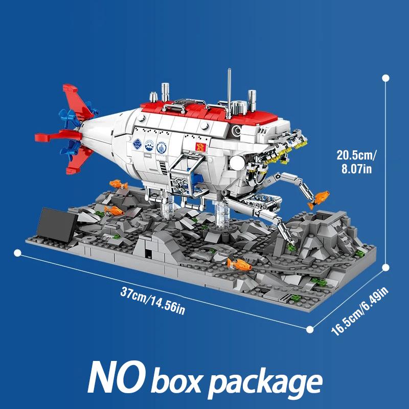 Led Submarine Building Blocks Diving Simulation Deep-Sea Manned Submersible Jiaolong Assembling Bricks Set Science Theme Toy Kid