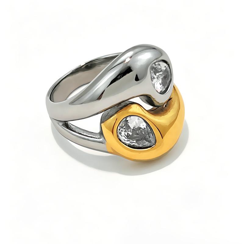 Unique Stainless Steel Zircon Ring Suitable for Women Exaggerated Waterproof Jewelry 18K Gold Plated Ring Gift