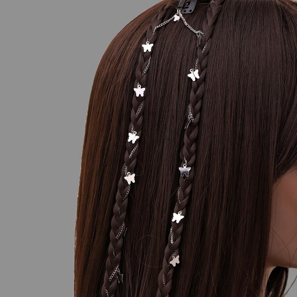 Stars Butterfly Women Hair Clips Decoration Chain Long Tassels Hairpin Braided Hair Chain  Girl