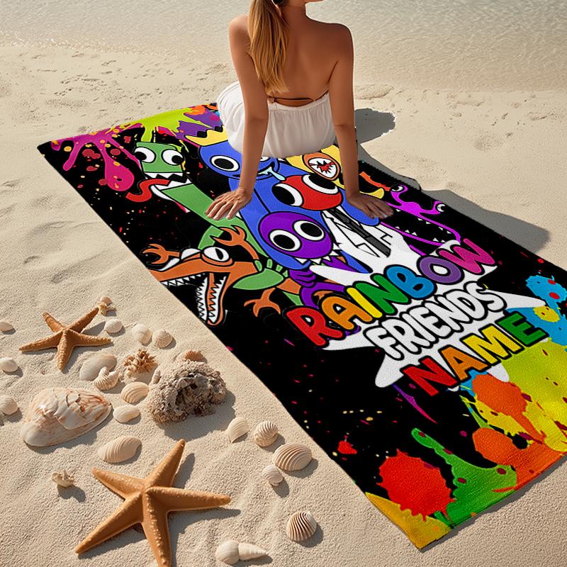 Custom Name Ultra-Soft Beach Towel with Rainbow Friends Theme,Ideal for Pool - Camping, Diving - Perfect Travel Essential, Vibrant Beach Towel.