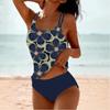 Bikini Stampato a Vita Alta Diviso Costume da Bagno con Spallina Stampata da Spiaggia