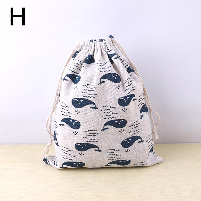 Cotton Linen Fabric Pouch Drawstring Bag Cute Animal Plant Print Kids Travel Cloth Storage Bag Makeup Case Xmas Gift Bag