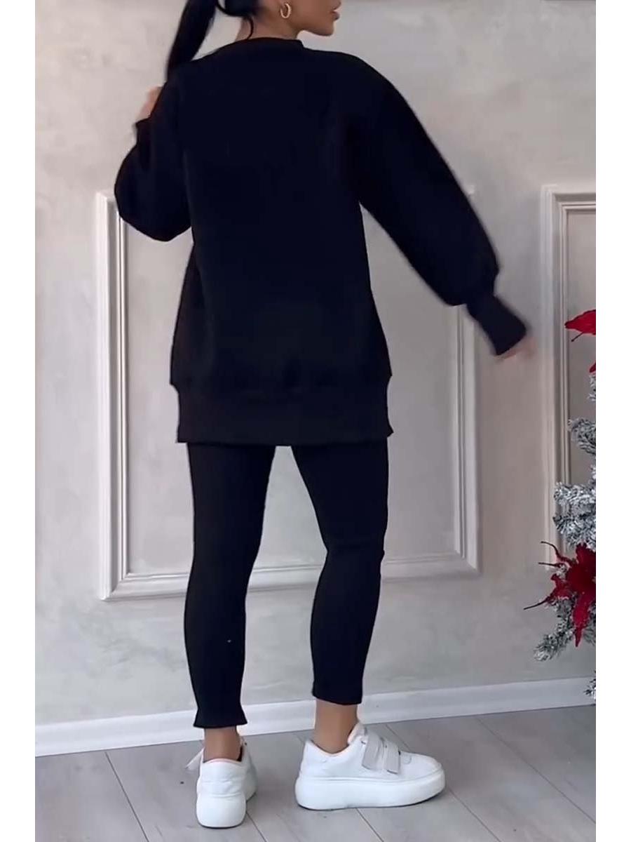 

Необычный комплект из толстовки с длинным рукавом и леггинсов для женщин 2024 2XL чёрный