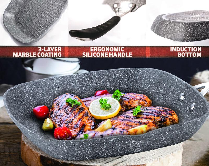 Patelnia grill 28cm z pokrywką BERLINGER HAUS Gray Stone Touch BH-6108