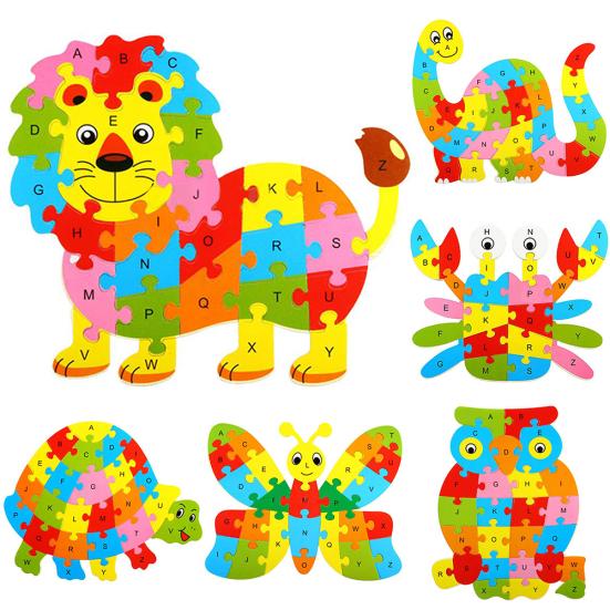 Fashion Wooden Animal Alphabet Lettter Puzzle Kids Educational Developmental Toy