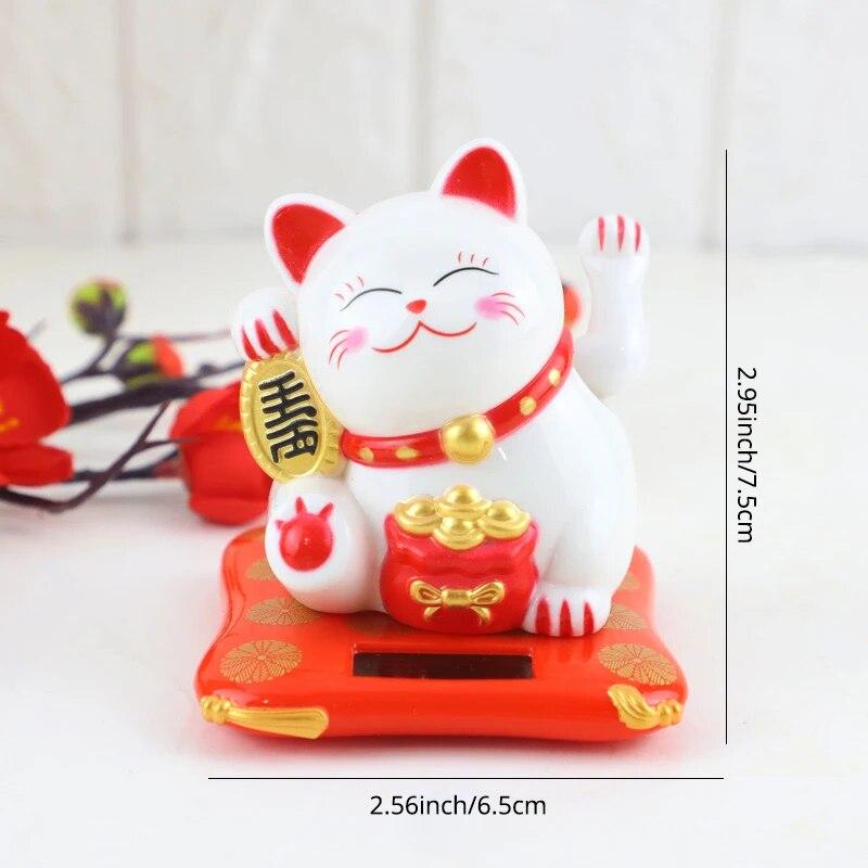 1-10PCS Lucky Beckoning Cat Solar Powered Waving Wealth Good Fortune Awaits Solar-Powered Ornaments For Home, Office, And C