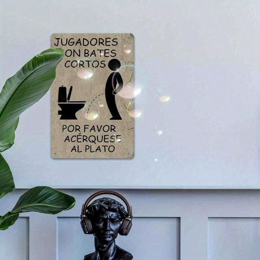 Vintage Spanish Tin Sign Toilet Reminder, 2D Flat Metal Wall Art, Retro Bathroom Decor for Home Bedroom Dining Room