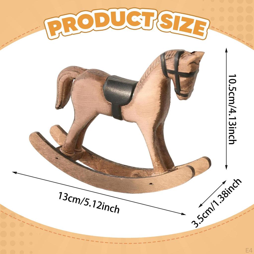 Decorative Rocking Horse, Wooden Horse Statue for A Bookshelf Or Bedside Table