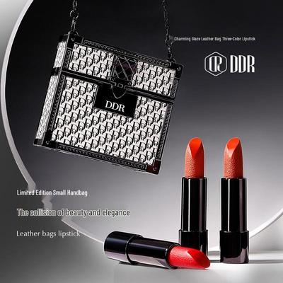 Charming Chain Small Leather Bag with Mirror: Set of Three Lightweight, Soft Matte Lipsticks