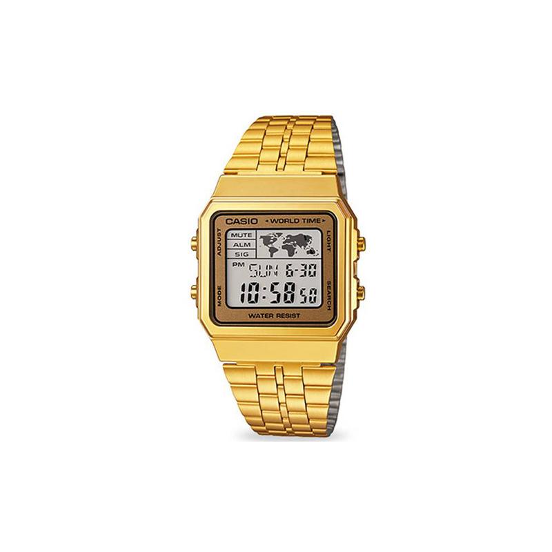 

Casio YOUTH series - small metal squares, small gold nuggets, fashionable, retro, trendy, business and leisure, LCD display, waterproof, A500WGA-9DF чёрный