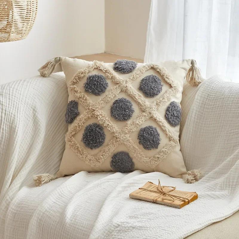 Boedia Quality Modern Throw Pillow Covers Tufted Tassel Bohemian Style Cushion Case Pillowcase Decoration for Home 45x45cm