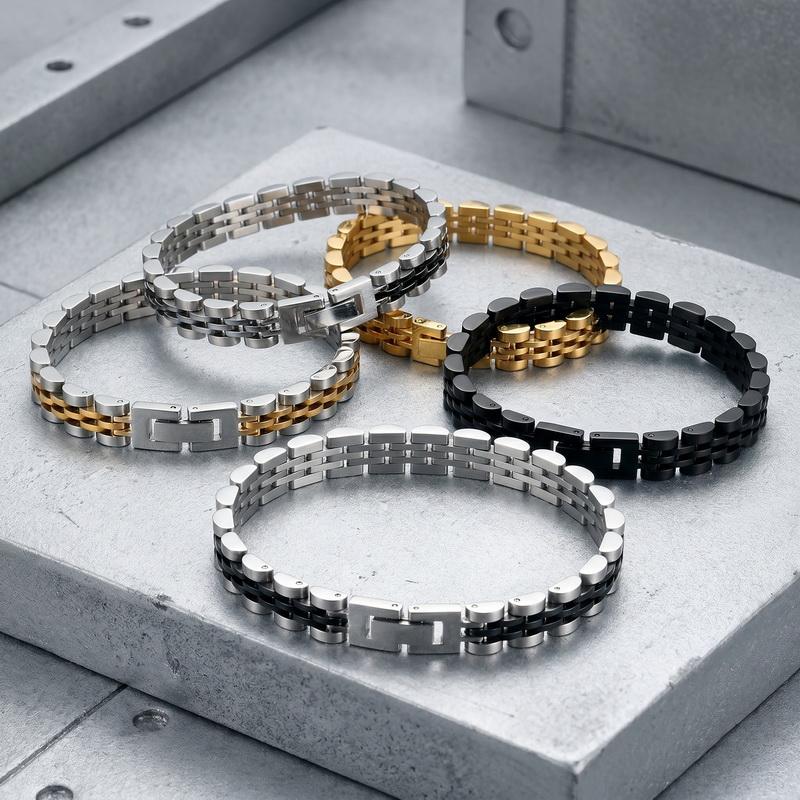 Heren RVS 5-delige schakelarmband voor Man Vrouw Sieraden Waterdicht Cadeaus Armbanden 8MM Breedte Horlogeband Stijl