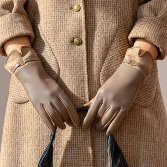 Yousheng Women Winter Touchscreen Gloves Suede And Faux Leather Gloves Plush Lined Warm Gloves for Driving Commuting Gathering