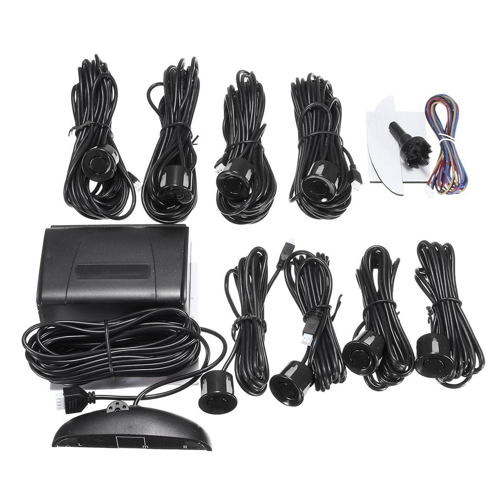 Front/&Rear Car Reverse 4 Parking Sensors Kit Silver Buzzer Alarm System+Display