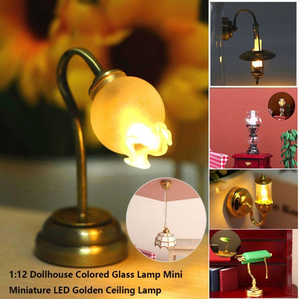 1:12 Dollhouse Colored Glass Lamp 10 Styles Ceiling Lamp Chandelier Doll House Accessories