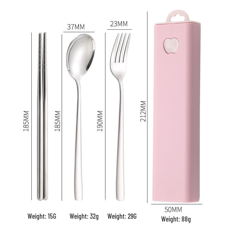 304 Stainless Steel 3-Piece Cutlery Set: Spoon, Fork, Chopsticks with Portable Storage Box for Students & Outdoors