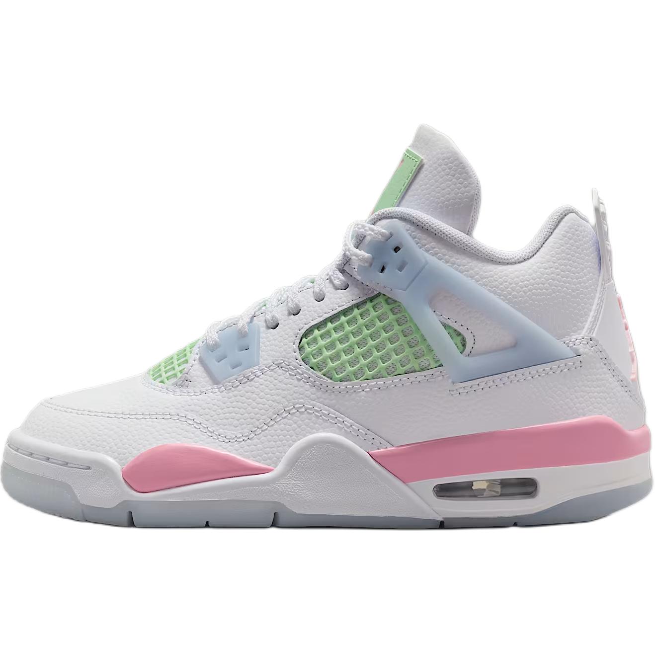 

Jordan Air Jordan 4 Mid top Children s Basketball Shoes White/Pink/Green Unisex IB7068-100 38.5