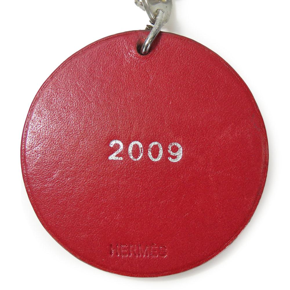 Used HERMES Bag Charm Animal Cow leather/Silver925 Red Accessory