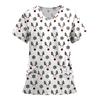 Women's Fashion Printed Short Sleeve V Neck Pattern Tops Pocket Working T-shirts