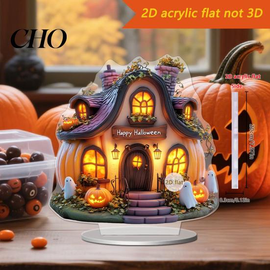 Candlelight Ornaments Halloween 2D Acrylic Flat Ghostly Decoration Spooky Night Light Decorations for Desk Home Office Cafe Transparent