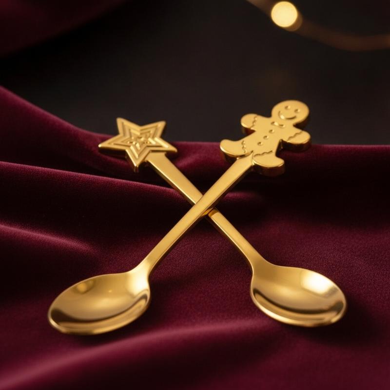 4Pcs Christmas Gift Elk Christmas Tree Dessert Spoon Cutlery Spoon Set Fruit Coffee Spoon Cutlery Wed Christmas Gift