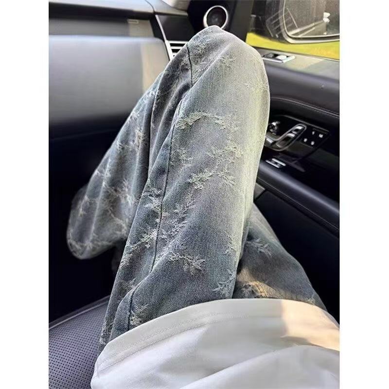 

Fashion Men s Statement Streetwear Jeans, Vintage Wash Wide-leg Pants with Half-elastic Waist, Versatile Pants for Everyday & Laid-back Style 3XL