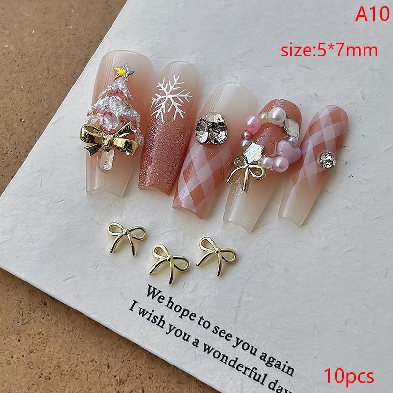 10Pcs Kawaii 3D Silver Gold Bowknot Bow Ballerina Girl Alloy Pearl Nail Art Diy Nails Accessories Decoration Charms