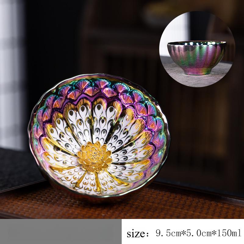 1 piece, colorful kiln-changed gold peacock teacup, Jianzhan master cup, tea tasting cup, kung fu tea set, ceramic personal special single cup