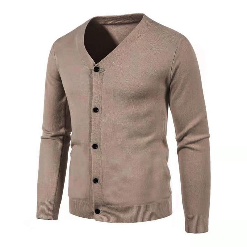 

Весна Осень Мужской Вязаный Кардиган Тонкий V-образный вырез Базовый Эластичный Приталенный Тонкий Свитер Однотонный Повседневный Универсальный Пиджак S света кофе