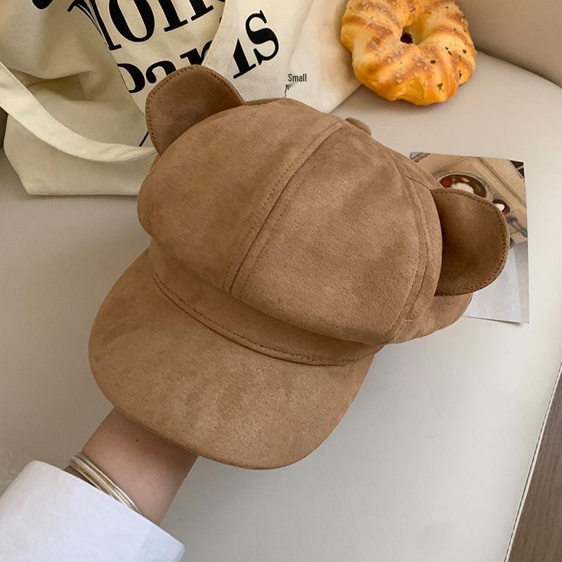 Women's Sweet Bear Ears Suede Octagonal Beret - Cute, Versatile Autumn/Winter Hat for a Flattering Fit