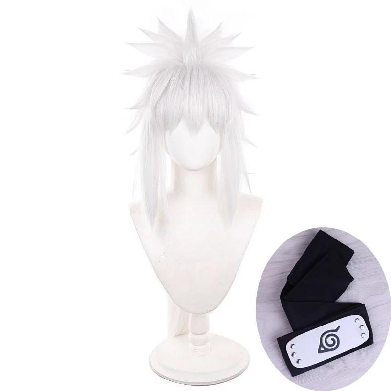 Jiraiya Cosplay Wig Men 80cm Long Silver White Wig Cosplay Anime Wigs Heat Resistant Synthetic Wigs for Daily Party Costume