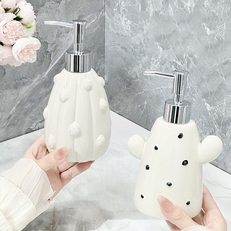 Light luxury cactus ceramic hand soap dispenser bottle for home and hotel bathroom suitable for shampoo and shower gel bottles