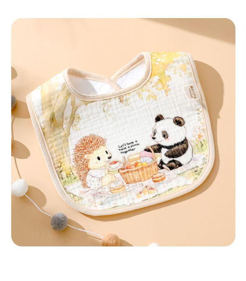 Waterproof U-Shaped Cartoon Baby Drool Bib - Pure Cotton Feeding Bib for Newborns