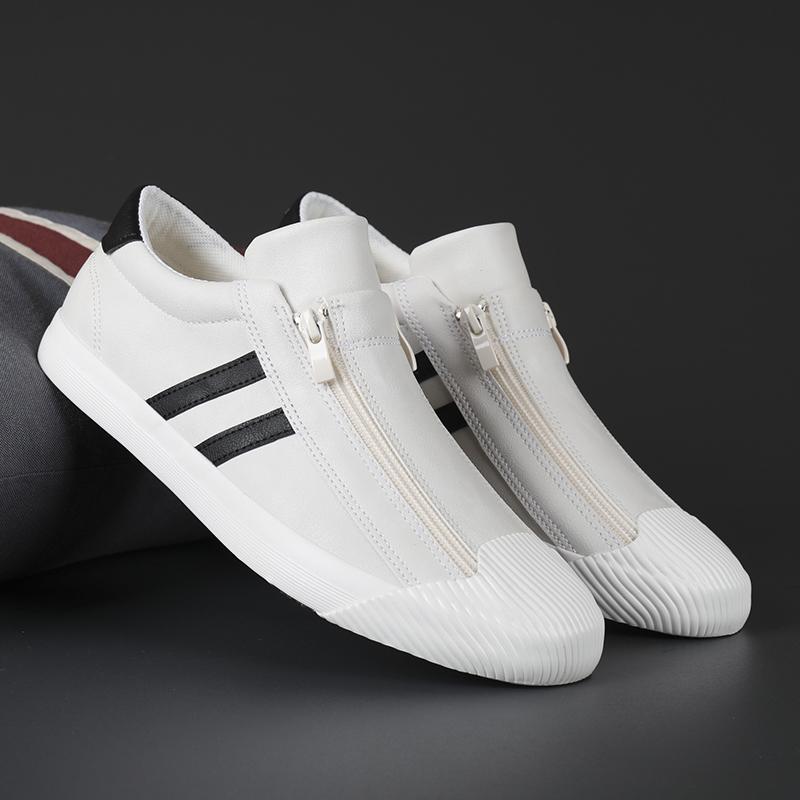 Men Canvas Casual Shoes Outdoor Beige Sneakers Male Fashion Double-Row Side Zipper Design Loafers Light Walking Shoes For Men