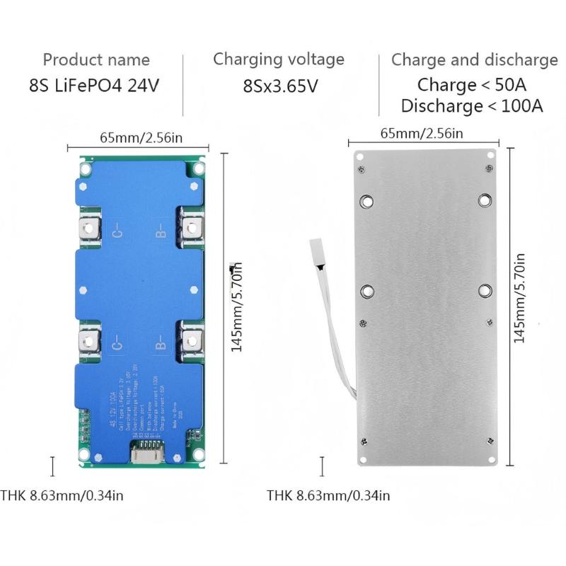 8S 100ABMS LiFePO4 Battery Protections Board With Overcharge Overdischarge Short circuits Protections Safety Features