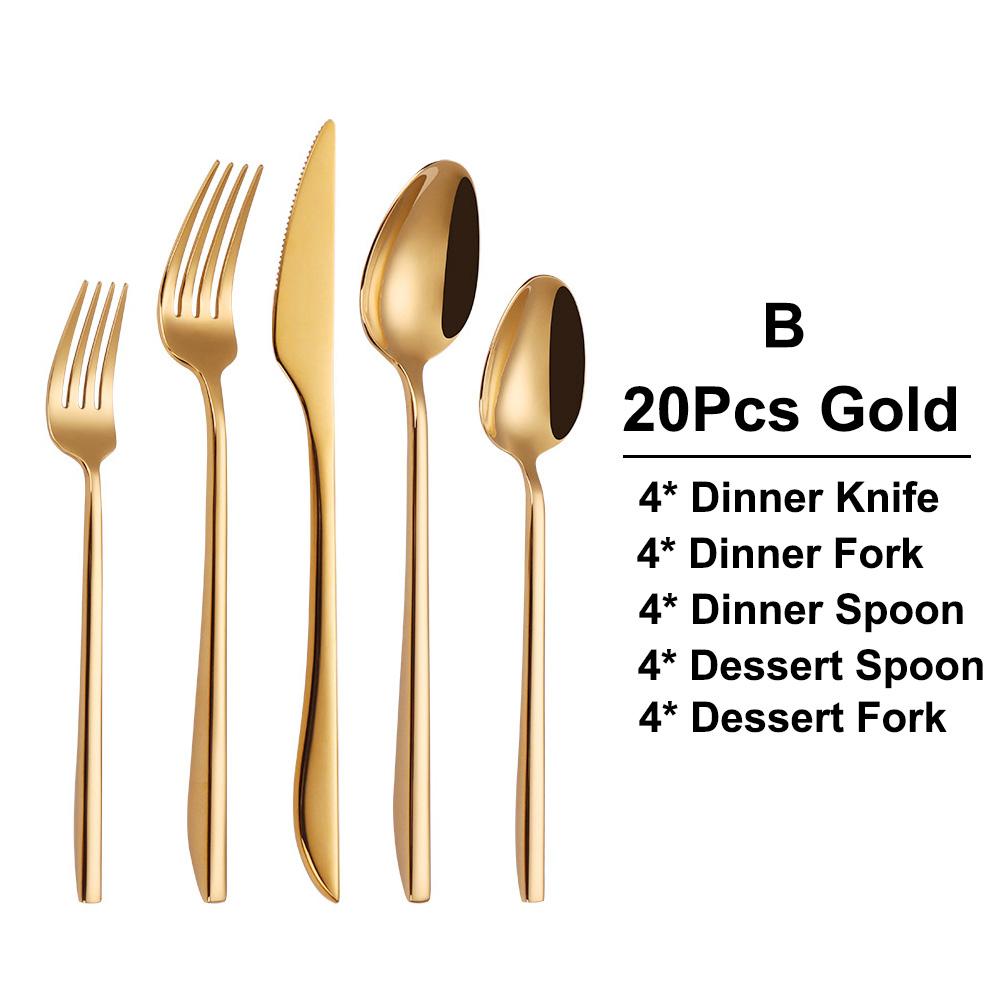 6/16/20/24/28Pcs Gold Tableware Stainless Steel 304 Cutlery Set Mirror Dinner Set Western Knife Fork Spoon Elegant Flatware